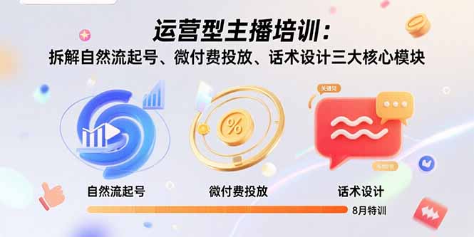 运营型主播培训:拆解自然流起号、微付费投放、话术设计三大核心模块-8月-吾爱自习网
