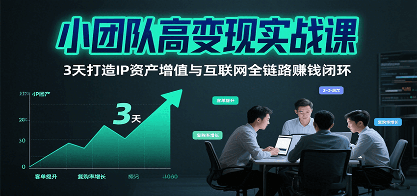 小团队高变现实战课，3天打造IP资产增值与互联网全链路赚钱闭环(第二期)-吾爱自习网