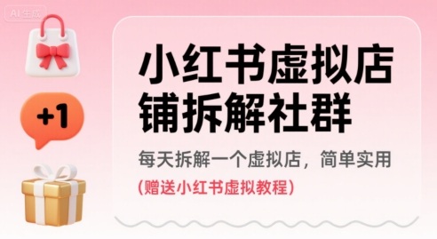 小红书虚拟店铺拆解社群，每天拆解一个虚拟店，简单实用(赠送小红书虚拟教程)-吾爱自习网