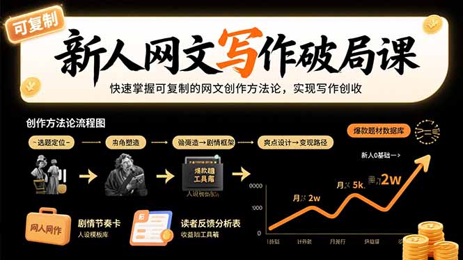 新人网文写作破局课：快速掌握可复制的网文创作方法论，实现写作创收-吾爱自习网