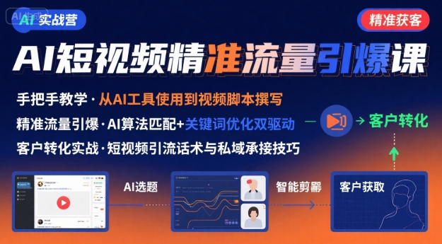 AI+短视频引爆精准客户实战营，手把手教你引爆Ai短视频精准流量-吾爱自习网