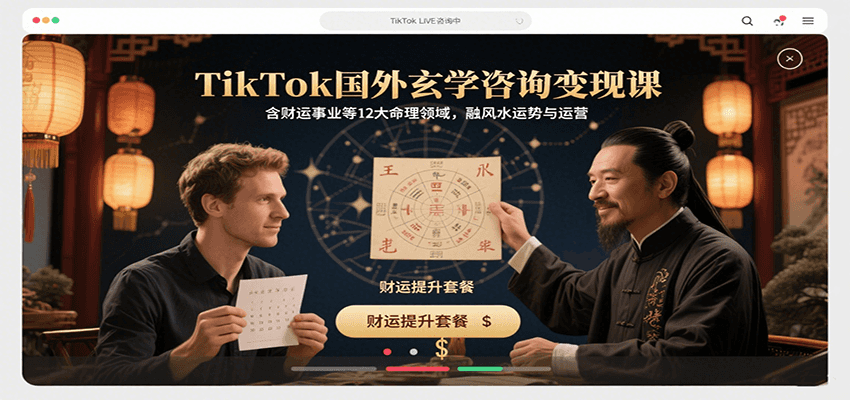 TikTok国外玄学咨询变现课，含财运事业等12大命理领域，融风水运势与运营-吾爱自习网