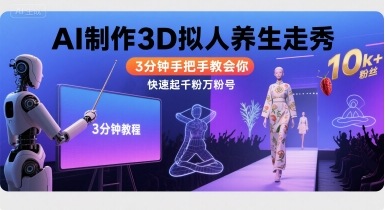 Ai制作3D拟人养生走秀，3分钟手把手教会你，快速起千粉万粉号-吾爱自习网