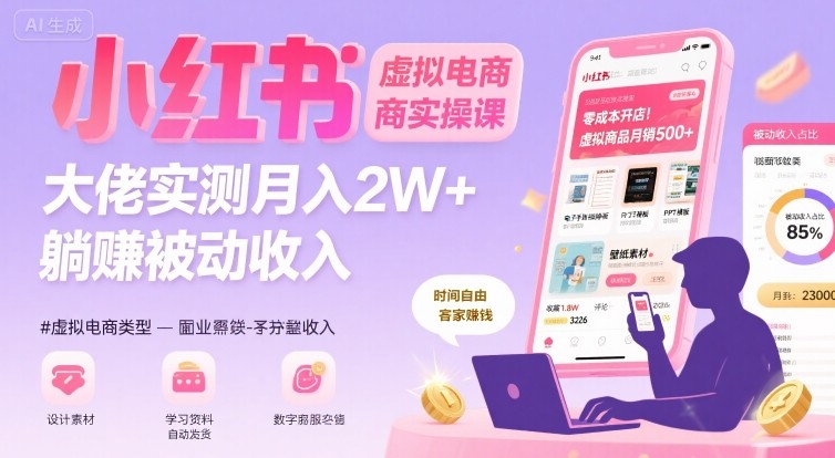 小红书虚拟电商，大佬实测月入2W+，实现被动收入-吾爱自习网