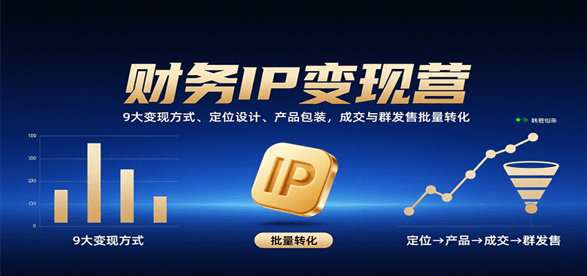 财务IP变现营：9大变现方式、定位设计、产品包装，成交与群发售批量转化-吾爱自习网