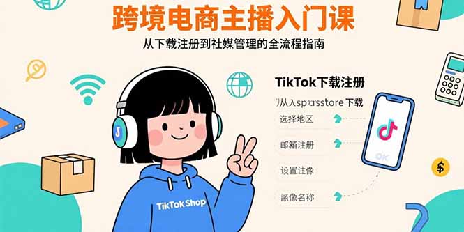 跨境电商主播入门课，TikTok下载注册，支付工具配置，社媒账号管理全流程-吾爱自习网