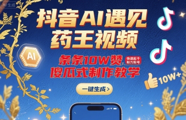 抖音AI遇见药王视频，条条10W赞，快速起千粉万粉号，傻瓜式制作教学-吾爱自习网