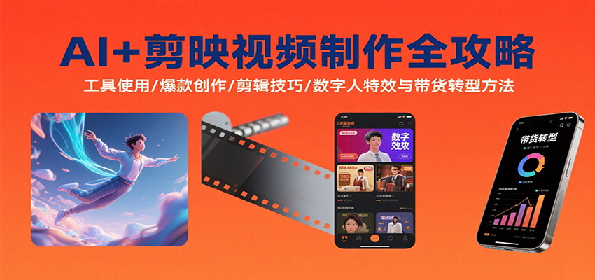 AI+剪映视频制作全攻略：工具使用/爆款创作/剪辑技巧/数字人特效与带货转型方法-吾爱自习网