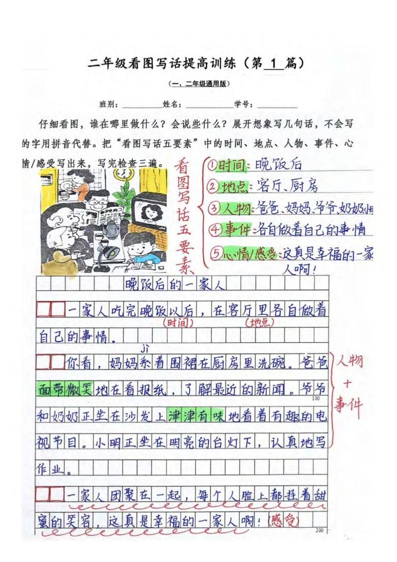 二年级上语文看图写话提高训练30篇30页（参考范文）-吾爱自习网
