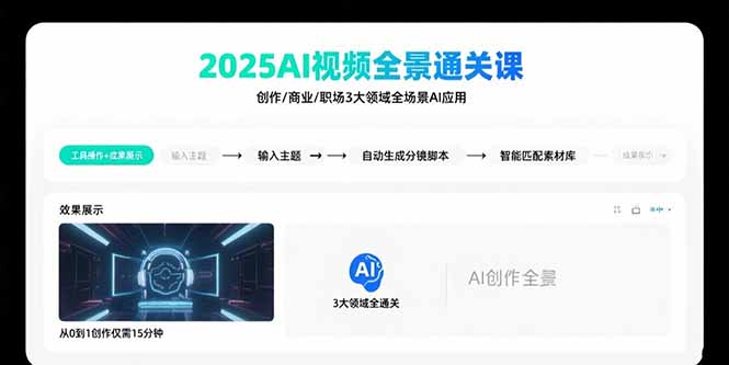 2025AI视频全景通关课：涵盖创作/商业/职场3大领域  掌握AI全场景应用-吾爱自习网