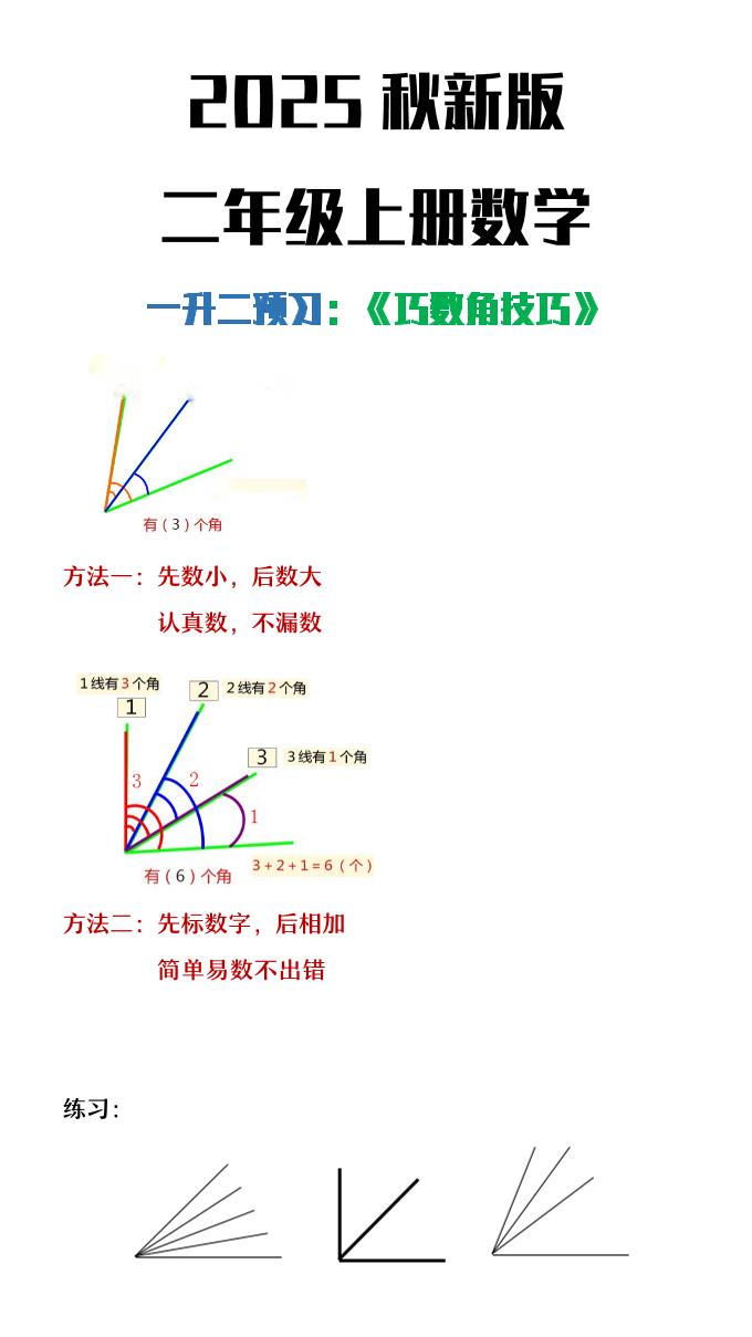 【2025秋新版】二年级上册数学巧数角的技巧-吾爱自习网