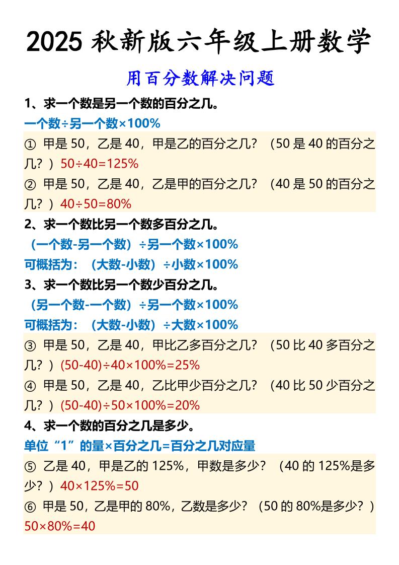 【2025秋新版】六年级上册数学用百分数解决问题-吾爱自习网