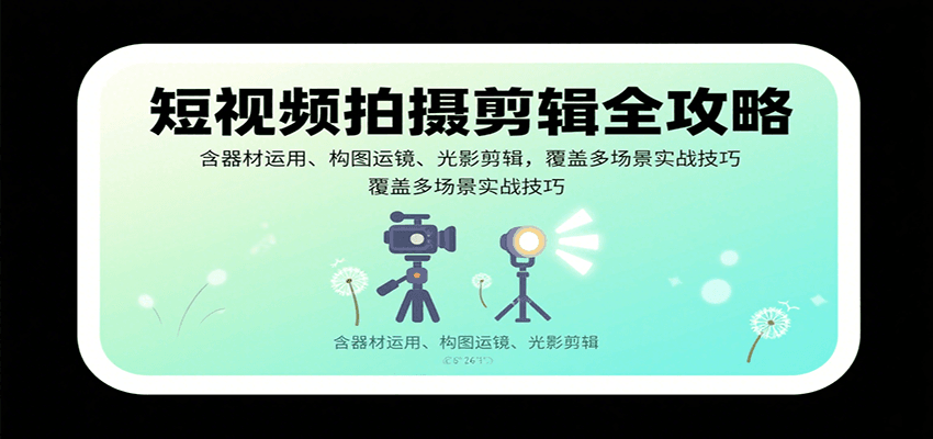 短视频拍摄剪辑全攻略：含器材运用、构图运镜、光影剪辑，覆盖多场景实战技巧-吾爱自习网