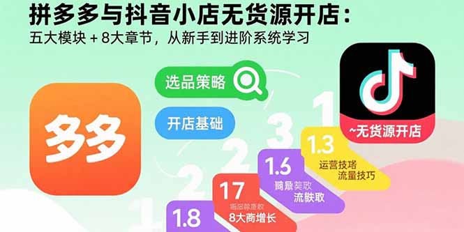 拼多多与抖音小店无货源开店:五大模块+8大章节,从新手到进阶系统学习-吾爱自习网