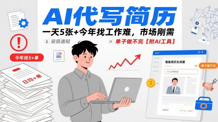 AI代写简历，一天5张+今年找工作难，市场刚需，单子做不完【附AI工具】-吾爱自习网