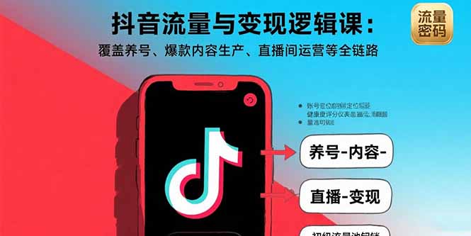 抖音流量与变现逻辑课:覆盖养号、爆款内容生产、直播间运营等全链路-吾爱自习网