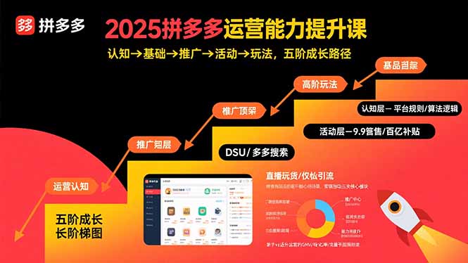 2025拼多多运营能力提升课:认知→基础→推广→活动→玩法,五阶成长路径-吾爱自习网