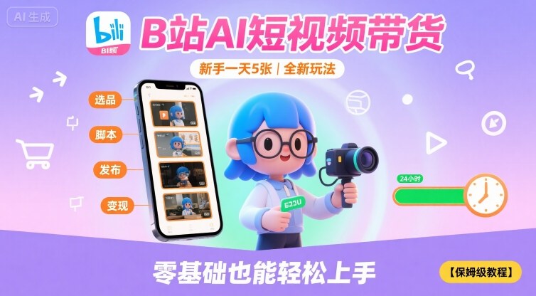 B站AI短视频带货，新手一天5张，全新玩法【保姆级教程】-吾爱自习网