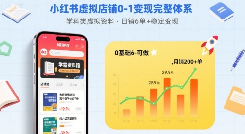 小红书虚拟店铺0-1变现完整体系:卖学科类虚拟资料,一天6张+,很稳定【已完结】-吾爱自习网