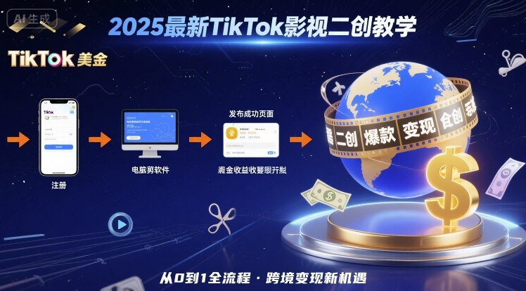 2025年最新TikTok影视二创教学,从注册到发布撸美金全流程,跨境变现新机遇-吾爱自习网