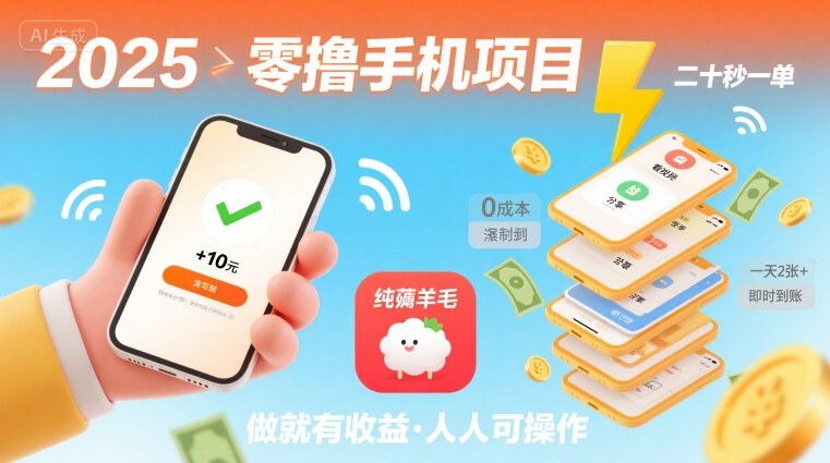 2025年零撸手机项目，二十秒一单，纯薅羊毛 一天2张+做就有-吾爱自习网