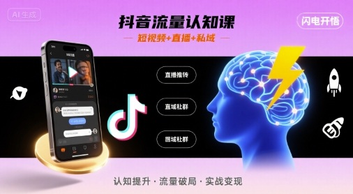 抖音流量认知课，短视频+直播+私域，认知提升，闪电开悟-吾爱自习网