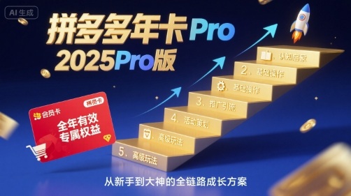 拼多多年卡2025Pro版，五大板块从认知到基础、从推广到活动、从活动到玩法-吾爱自习网