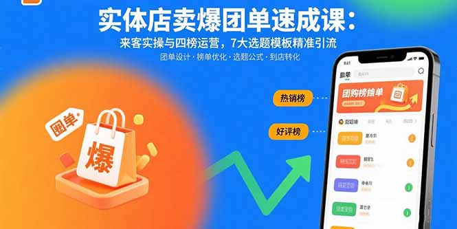 实体店卖爆团单速成课:来客实操与四榜运营,7大选题模板精准引流-吾爱自习网