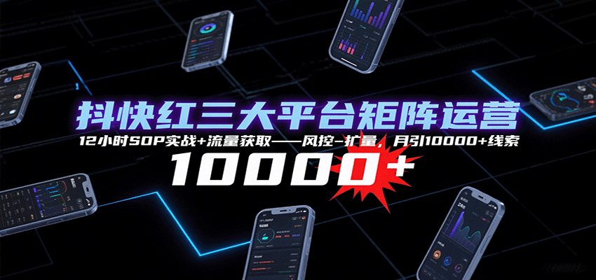 抖快红三大平台矩阵运营，12小时SOP实战+流量获取-风控-扩量，月引10000+线索-吾爱自习网