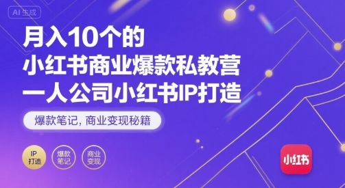 月入10个的小红书商业爆款私教营，一人公司小红书IP打造，爆款笔记，商业变现秘籍-吾爱自习网