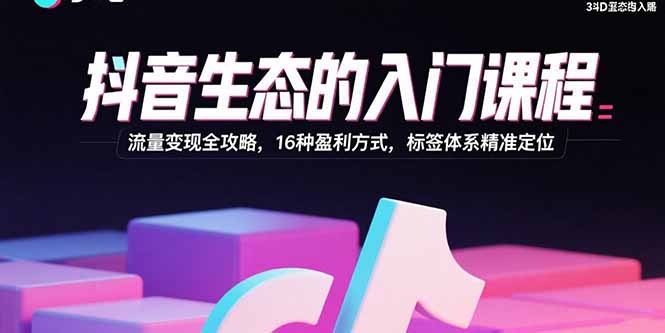 抖音生态的入门课程：流量变现全攻略，16种盈利方式，标签体系精准定位-吾爱自习网
