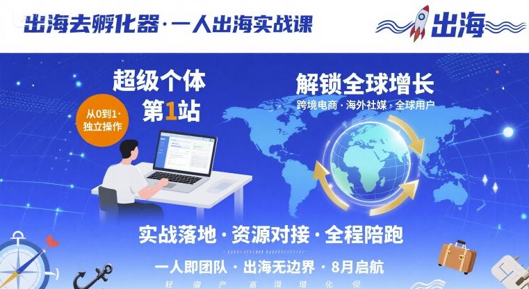 出海去孵化器，一人出海实战课，​超级个体第1站，解锁全球增长-吾爱自习网