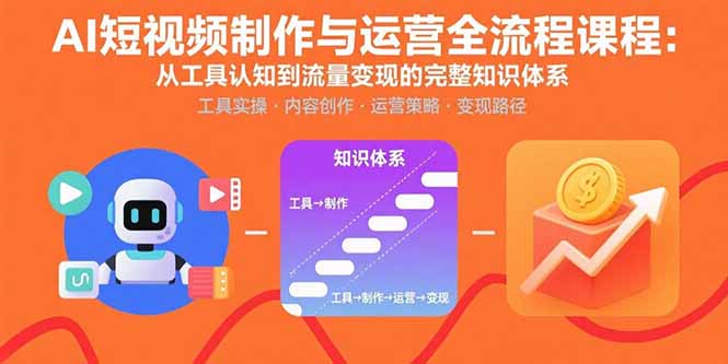 AI短视频制作与运营全流程课程：从工具认知到流量变现的完整知识体系-吾爱自习网
