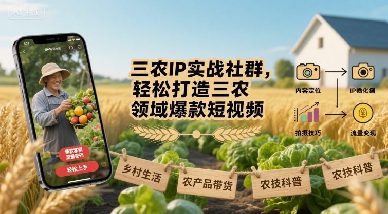 三农IP实战社群，轻松打造三农领域爆款短视频-吾爱自习网