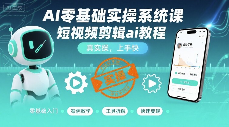 AI零基础实操系统课，短视频剪辑ai教程，真实操，上手快-吾爱自习网