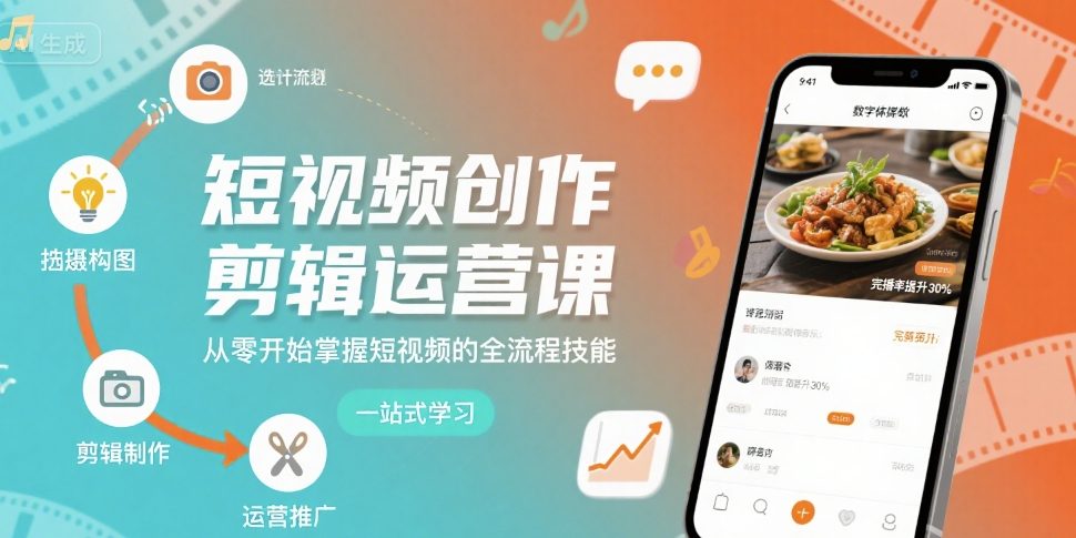 短视频创作剪辑运营课，从零开始掌握短视频的全流程技能-吾爱自习网