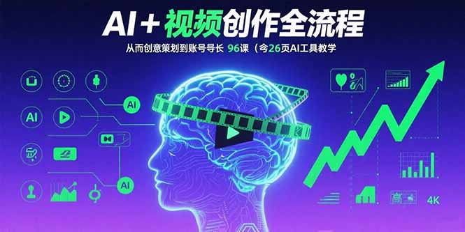 AI+短视频创作全流程：从创意策划到账号增长，96节课(含26项AI工具教学-吾爱自习网