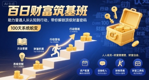 百日财富筑基班，助力普通人从认知到行动，带你解锁顶级财富密码-吾爱自习网