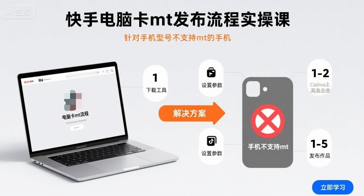 快手电脑卡mt发布流程实操课，针对手机型号不支持mt的手机-吾爱自习网