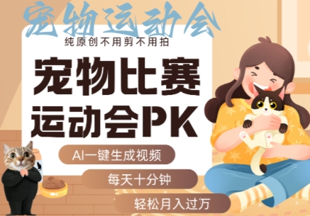 AI一键生成宠物比赛运动会PK视频，纯原创不用剪不用拍，每天十分钟，轻松月入过1W+-吾爱自习网