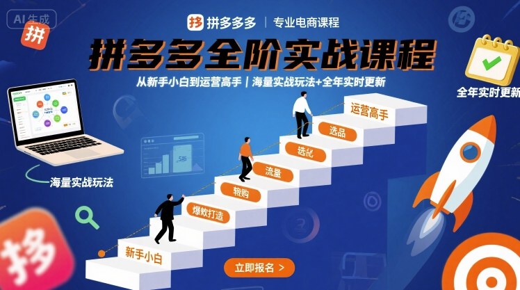 拼多多全阶实战课程,从新手小白到运营高手,海量实战玩法+全年实时更新【2025年9月更新】-吾爱自习网