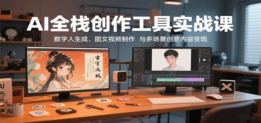 AI全栈创作工具实战课：数字人生成、图文视频制作与多场景创意内容变现-吾爱自习网