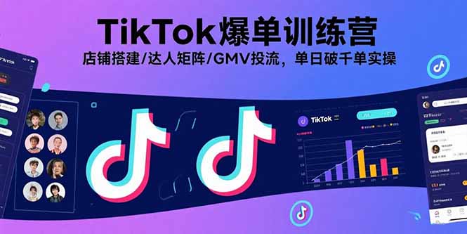TikTok爆单训练营,店铺搭建/达人矩阵/GMV投流,单日破千单实操-吾爱自习网