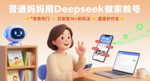 普通妈妈用Deepseek做家教号，条条热门，日变现1k+的玩法，直接抄作业-吾爱自习网