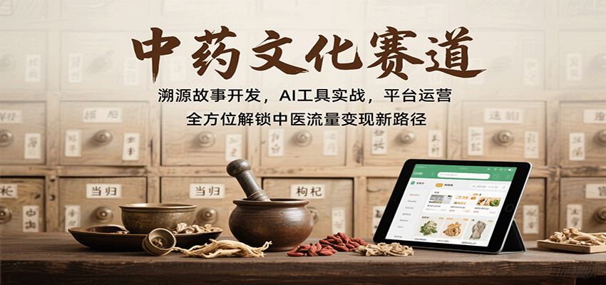中药文化赛道：溯源故事开发，AI工具实战，平台运营，全方位解锁中医流量变现新路径-吾爱自习网