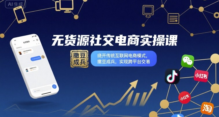 无货源社交电商实操课，绕开传统互联网电商模式，撒豆成兵，实现跨平台交易-吾爱自习网