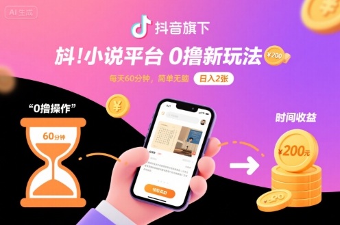 抖音旗下小说平台0撸新玩法，每天挂G60分钟，简单无脑，日入2张【揭秘】-吾爱自习网