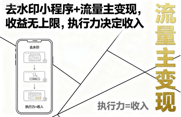 去水印小程序+流量主变现，收益无上限，执行力决定收入-吾爱自习网