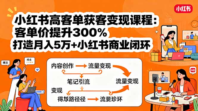 小红书高客单获客变现课程：客单价提升300%，打造月入10万+小红书商业闭环-吾爱自习网