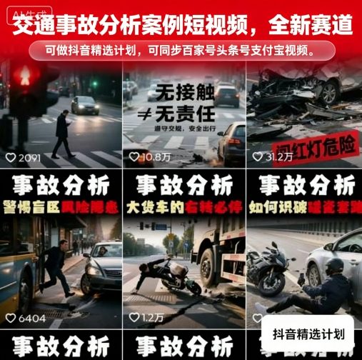 交通事故分析案例短视频,全新赛道,可做抖音精选计划,可同步百家号头条号支付宝视频号平台-吾爱自习网